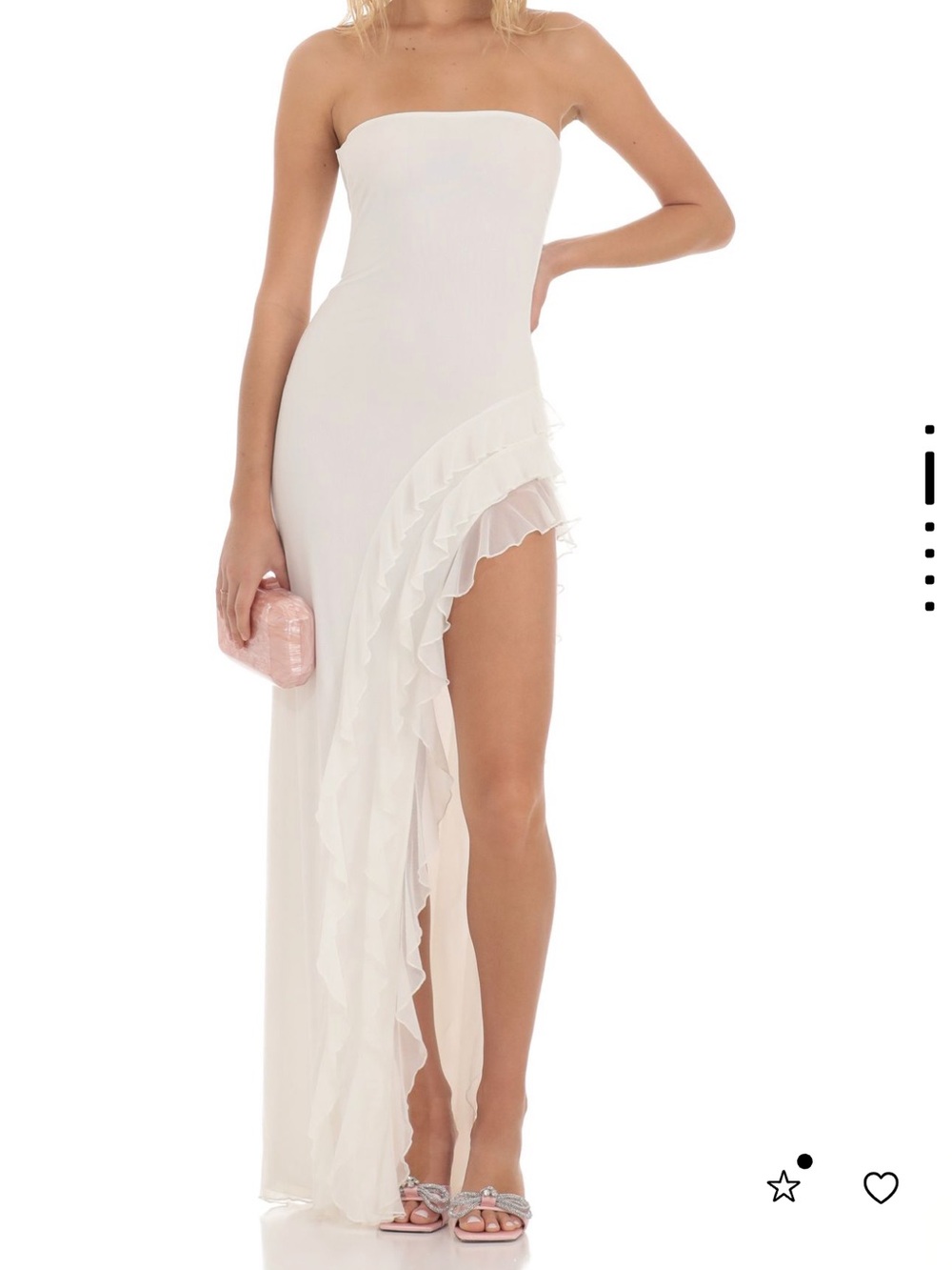 White Ruffled One-Shoulder Evening Dress - Picture 2 of 4